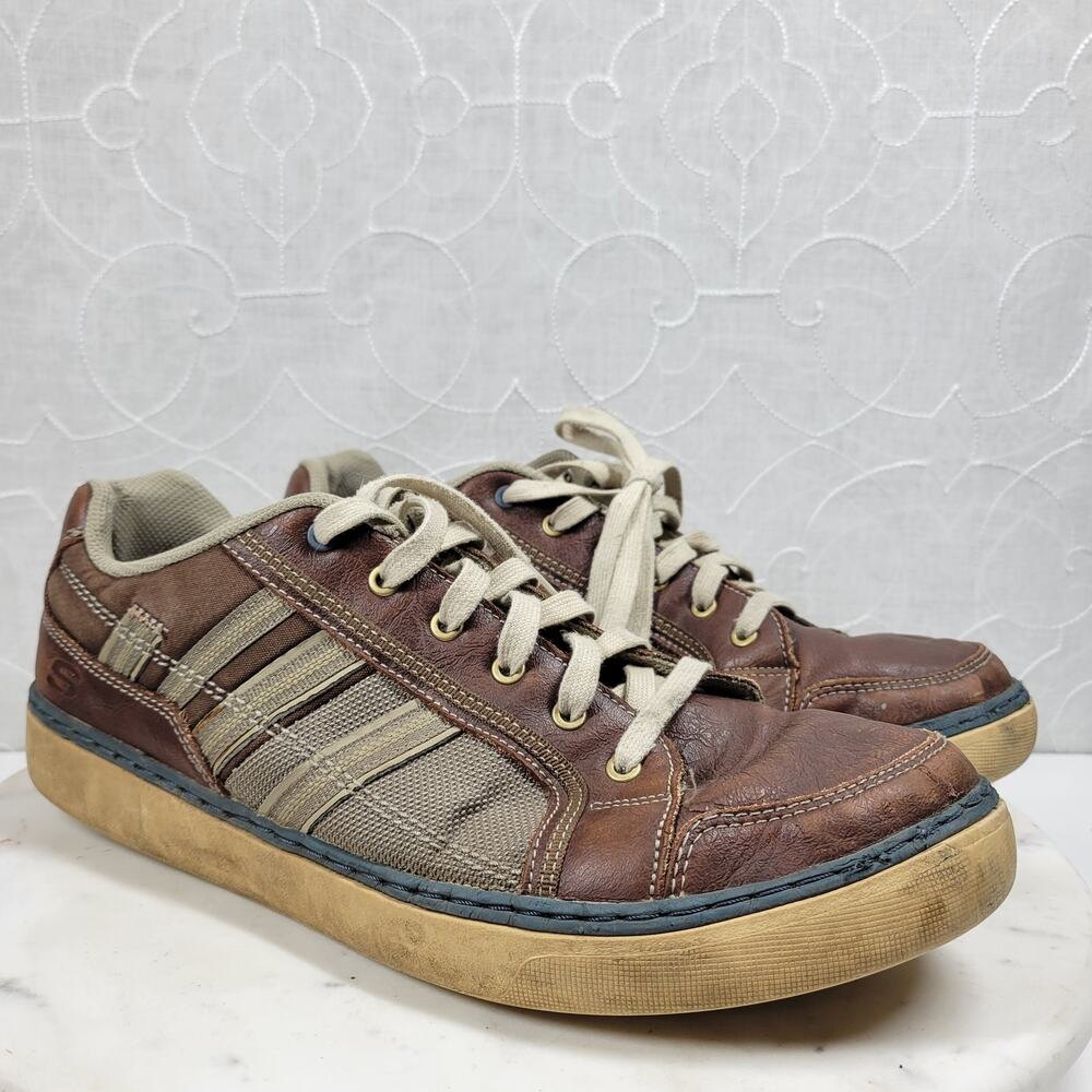 Skechers Oxford Leather Sneakers Mens 10.5 Brown Relaxed Fit Memory Foam Shoes